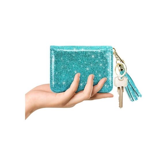 Blue Glitter Leather Compact Wallet - Picture 4 of 4